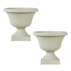 2 Pack of 12 Inch Light Stone Taupe Classic Urn Plastic Planter for Indoor and Outdoor Use   